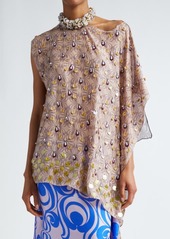 Dries Van Noten Embellished Floral Print Asymmetric Silk Top