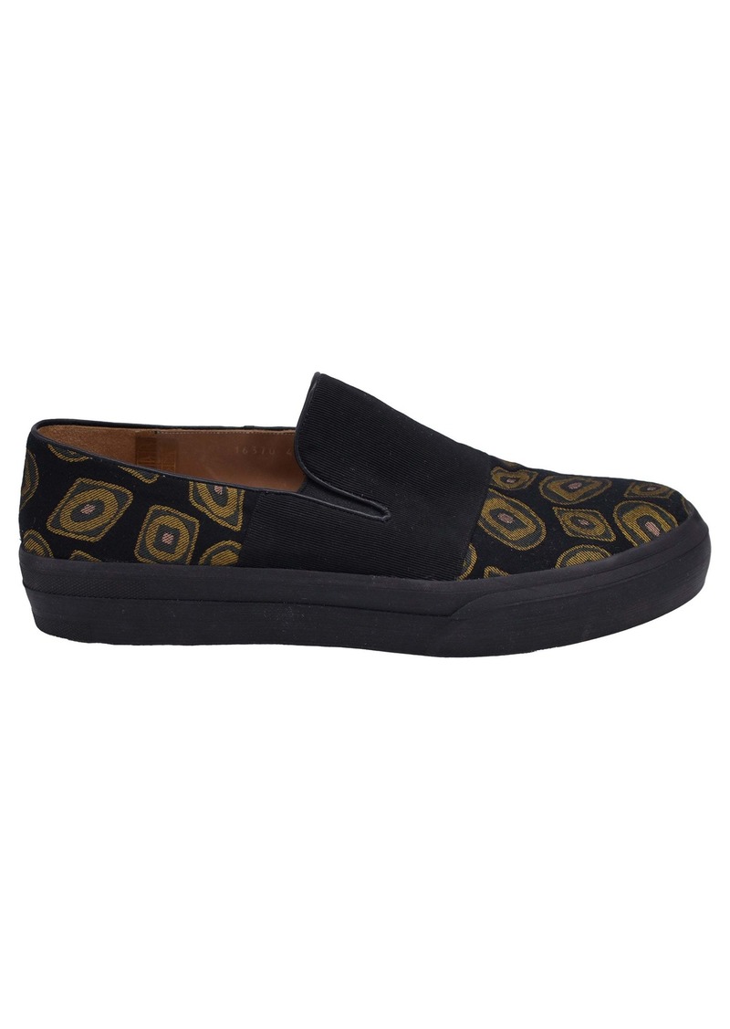 Dries Van Noten Faille and Jacquard Slip-On Sneakers in Black Canvas