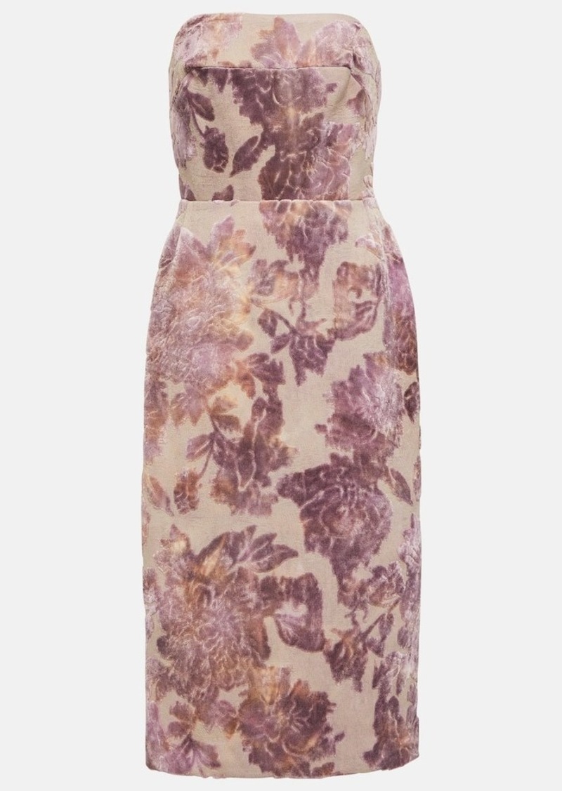 Dries Van Noten Floral strapless velvet midi dress