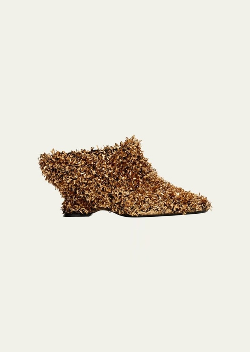 Dries Van Noten Glove Metallic Shaggy Wedge Mules