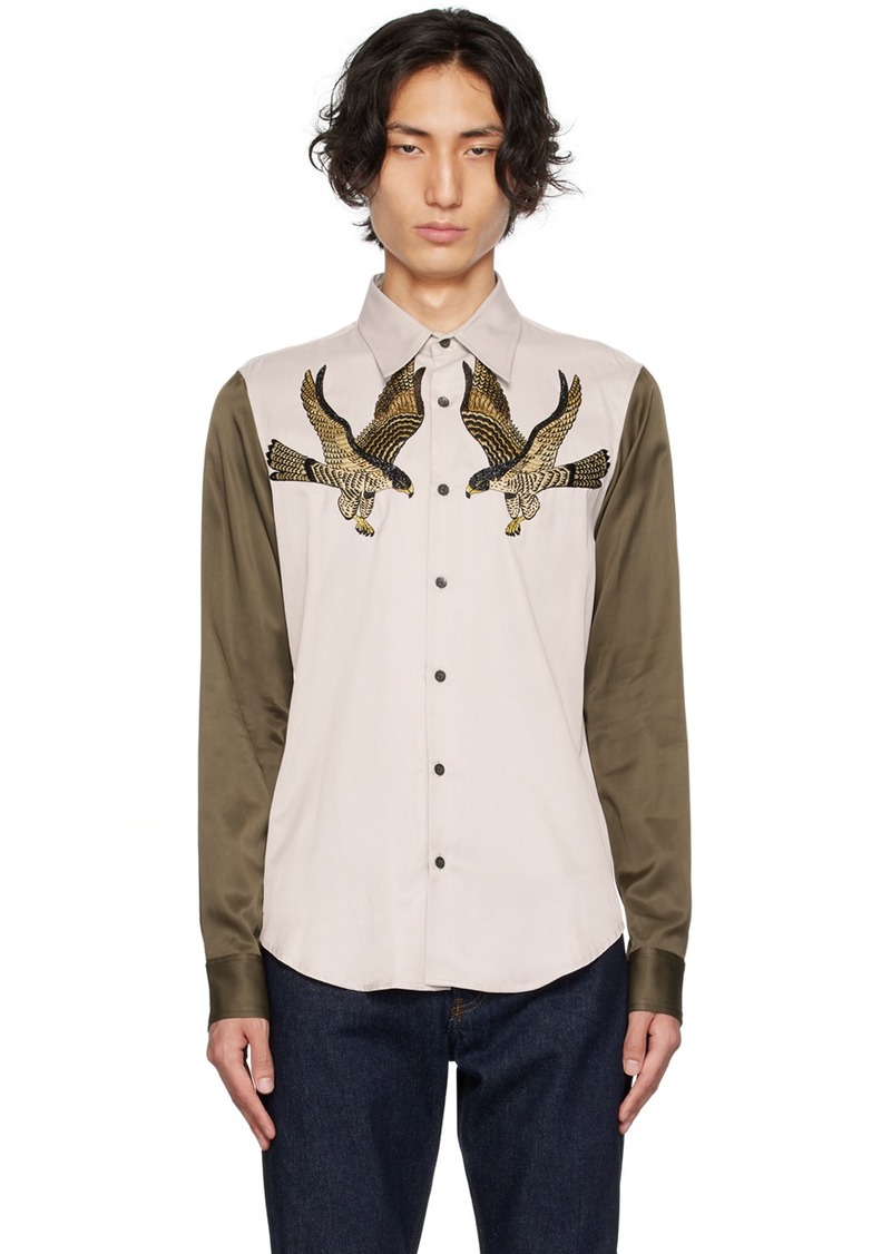 Dries Van Noten Gray & Khaki Embroidered Shirt