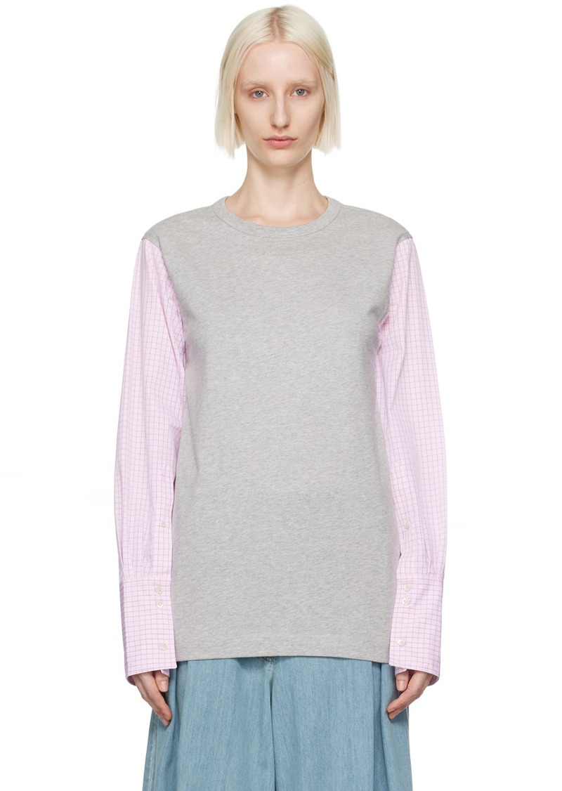 Dries Van Noten Gray & Pink Contrast Sleeves T-shirt