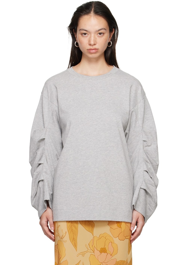 Dries Van Noten Gray Pleated Sleeves T-Shirt