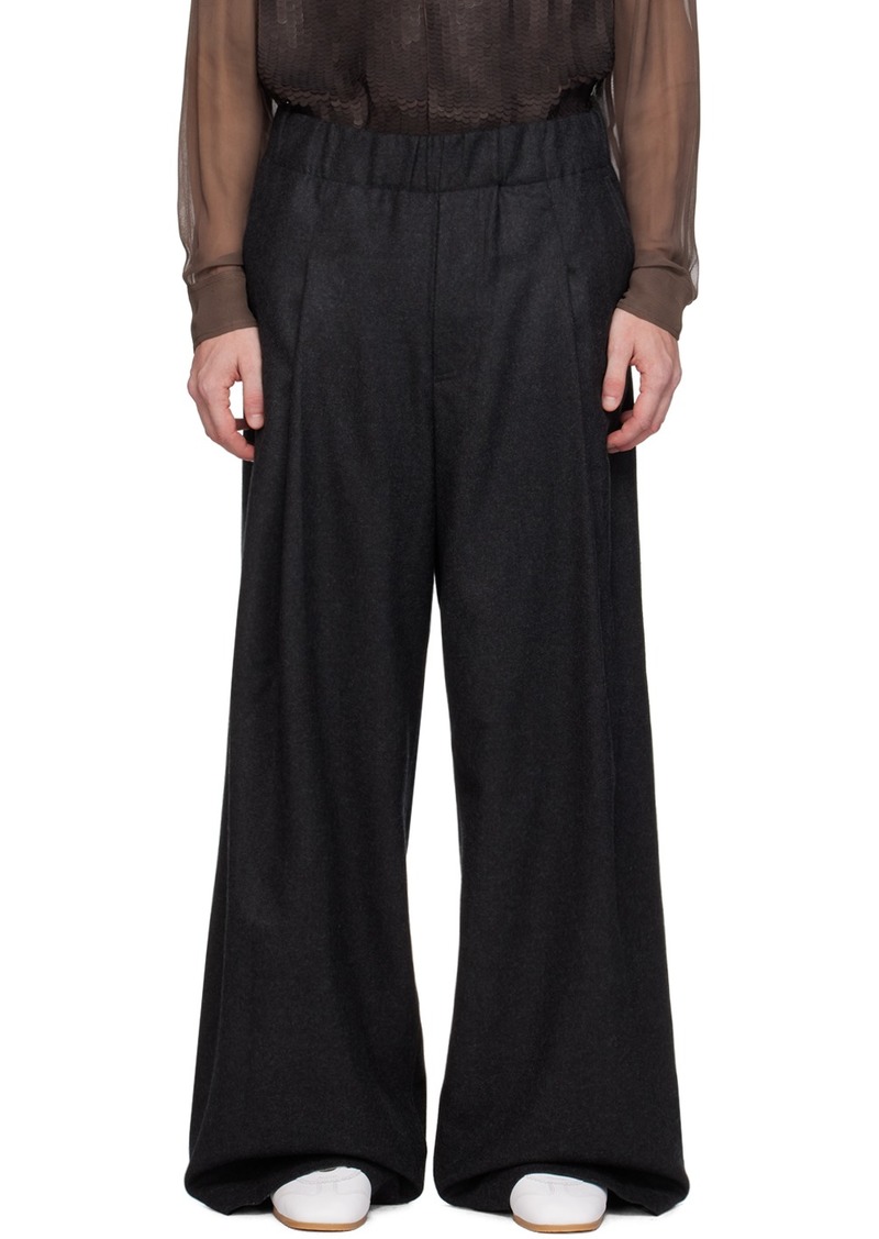 Dries Van Noten Gray Wide Wool Trousers