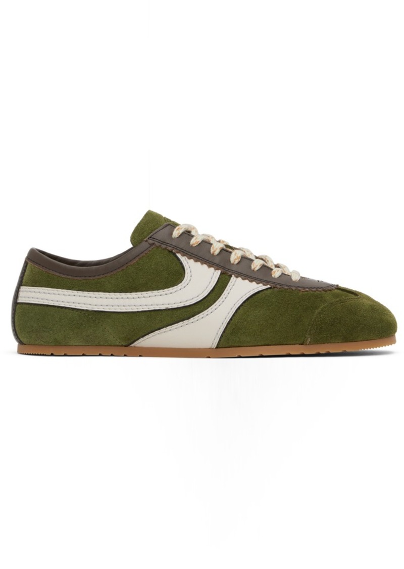 Dries Van Noten Green & Off-White Suede Sneakers