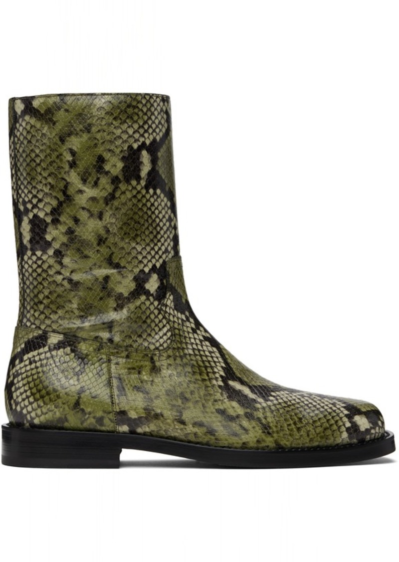 Dries Van Noten Green Snake-Embossed Leather Boots