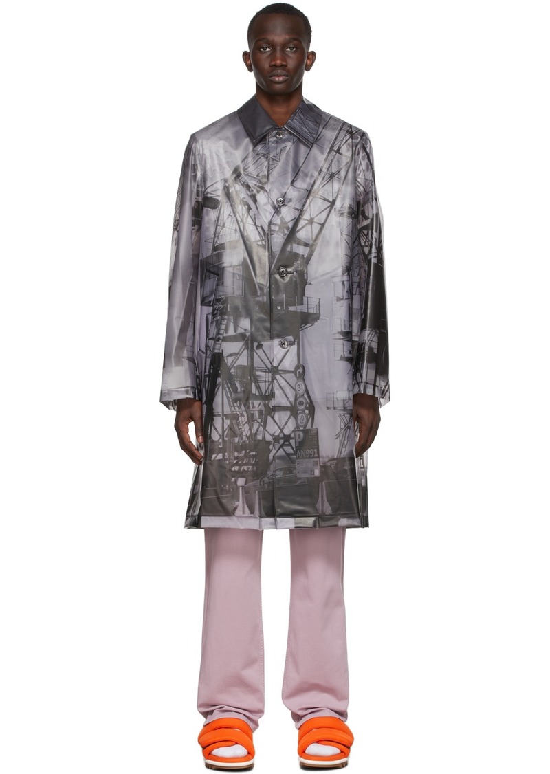 Dries Van Noten Grey Polyurethane Printed Coat