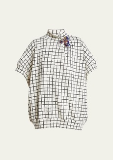 Dries Van Noten Halovara Grid Print Blouse with Rhinestone Details