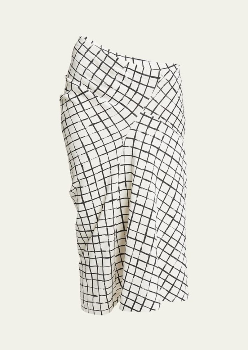 Dries Van Noten Harens Grid Print Asymmetric Midi Skirt