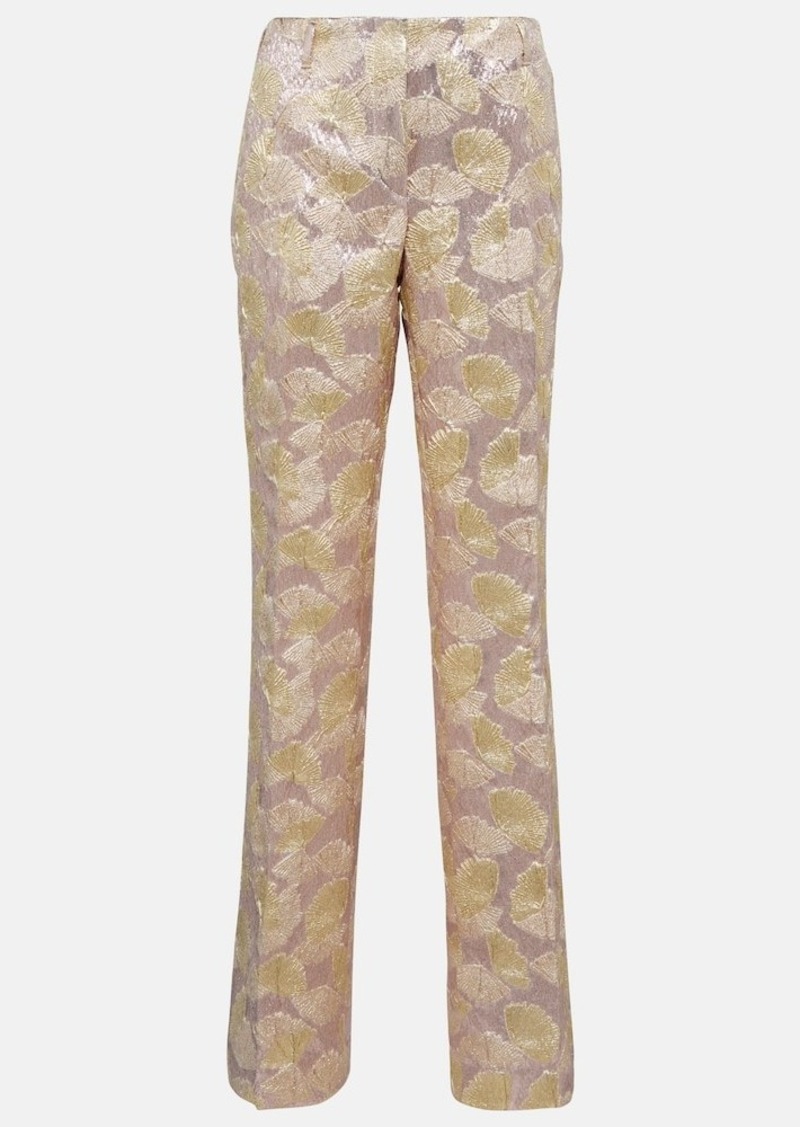 Dries Van Noten Jacquard lamé flared pants