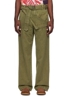 Dries Van Noten Khaki Belted Trousers