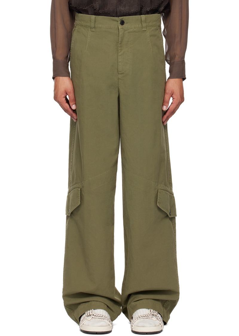 Dries Van Noten Khaki Loose-Fit Cargo pants