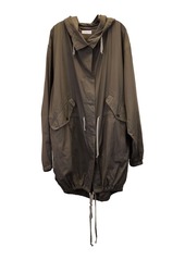 Dries Van Noten Knee-Length Parka in Khaki Green Poly Cotton