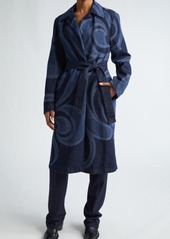 Dries Van Noten Laser Print Embroidered Denim Wrap Coat