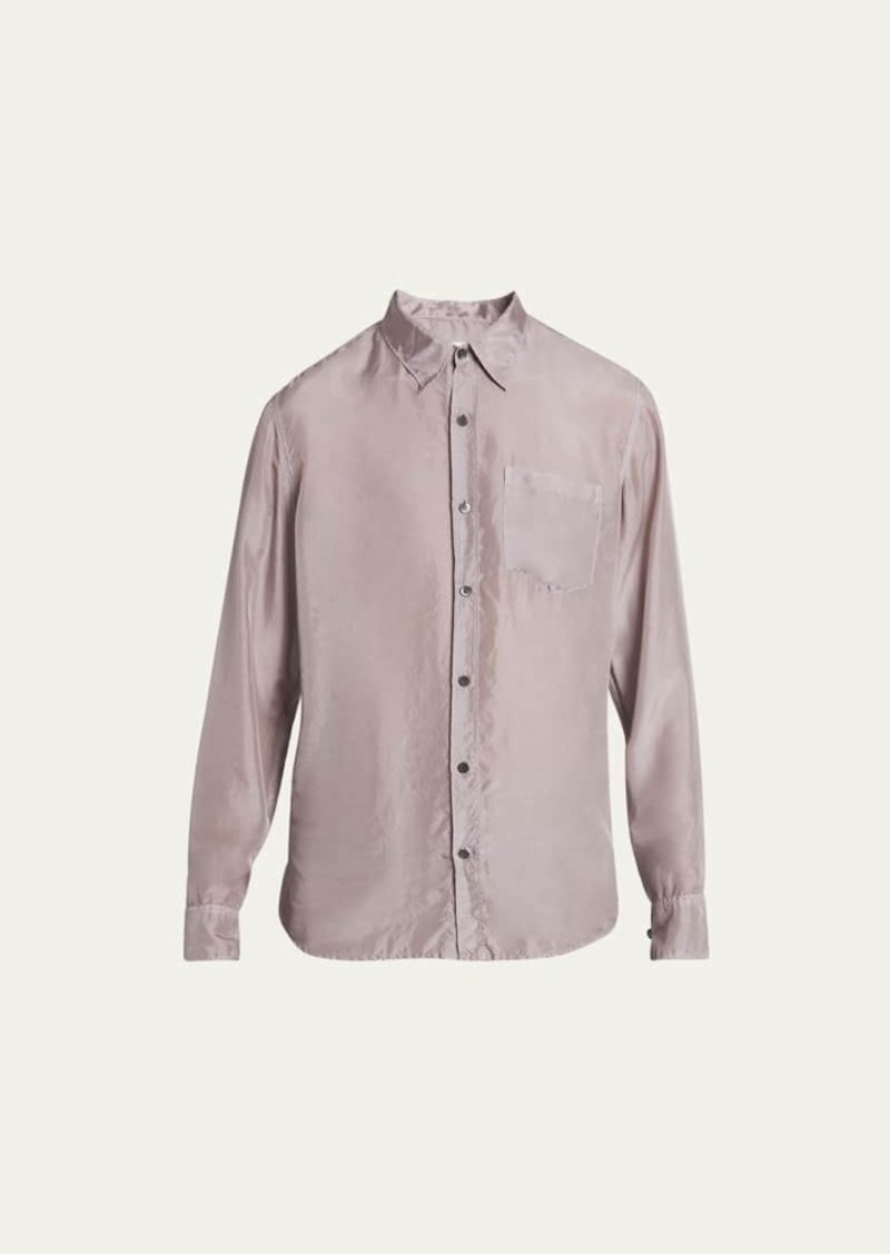 Dries Van Noten Men's Lightweight Silk Ponge Garment-Dyed Shirt