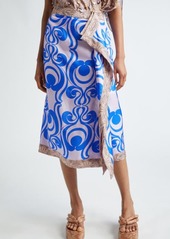Dries Van Noten Mixed Print Draped Silk Midi Skirt