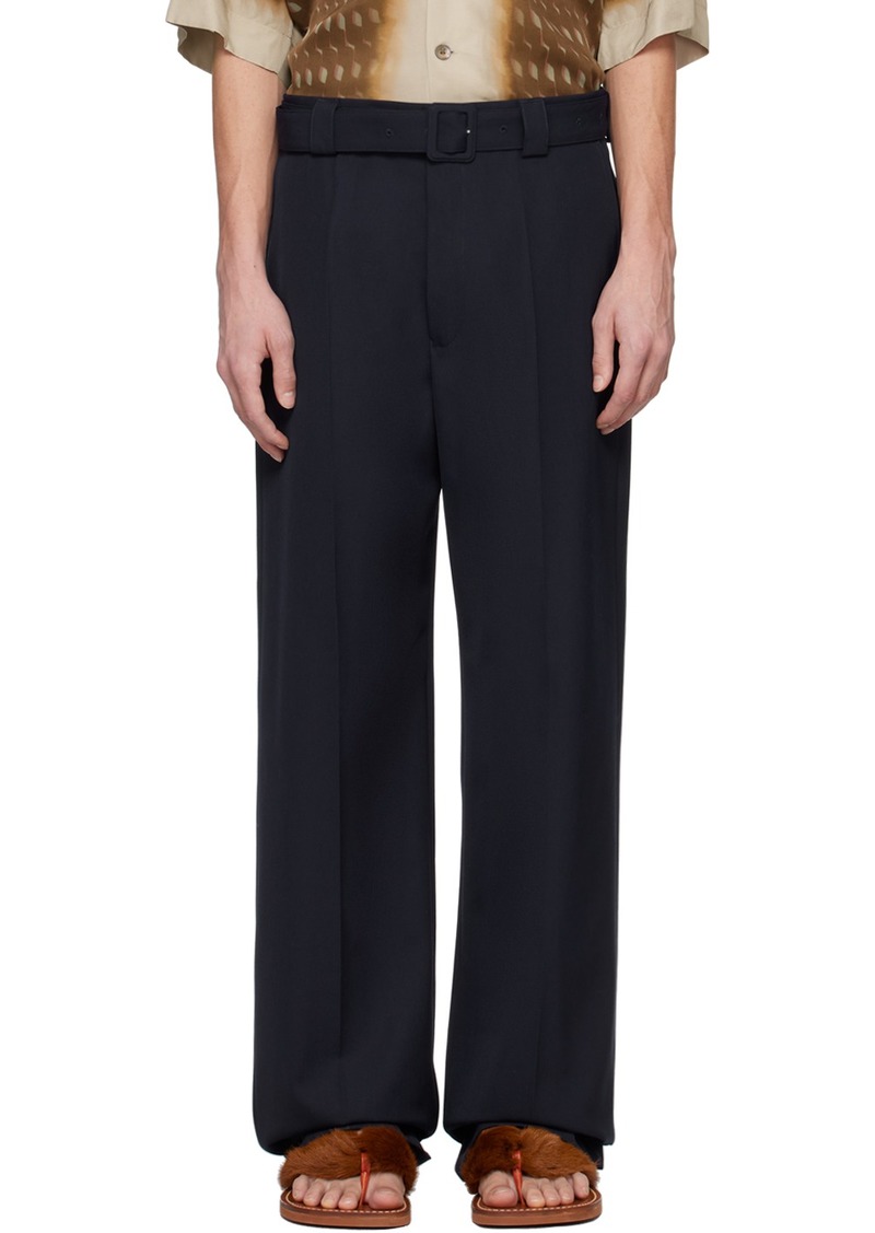 Dries Van Noten Navy Belted Trousers