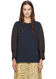 Dries Van Noten Navy Contrast Sleeves Long Sleeve T-Shirt