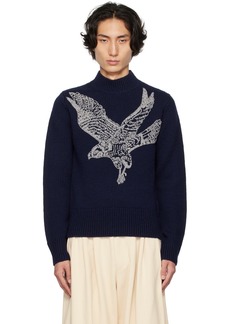 Dries Van Noten Navy Embroidered Turtleneck