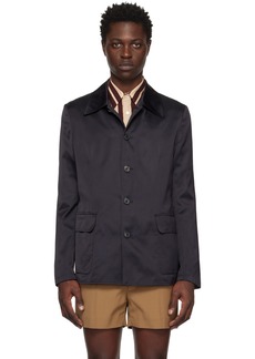 Dries Van Noten Navy Spread Collar Jacket