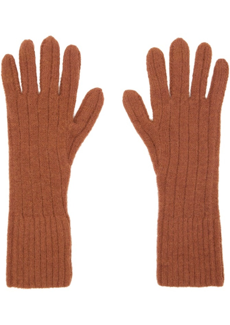 Dries Van Noten Orange Ribbed Gloves