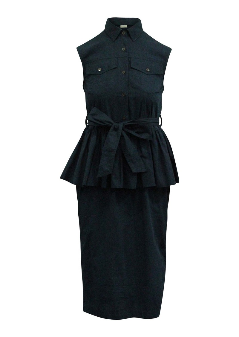 Dries Van Noten Peplum Dress in Navy Blue Cotton