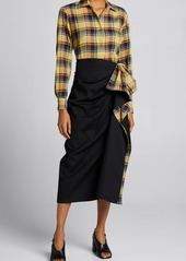 Dries Van Noten Plaid Cascading Ruffle Pencil Skirt