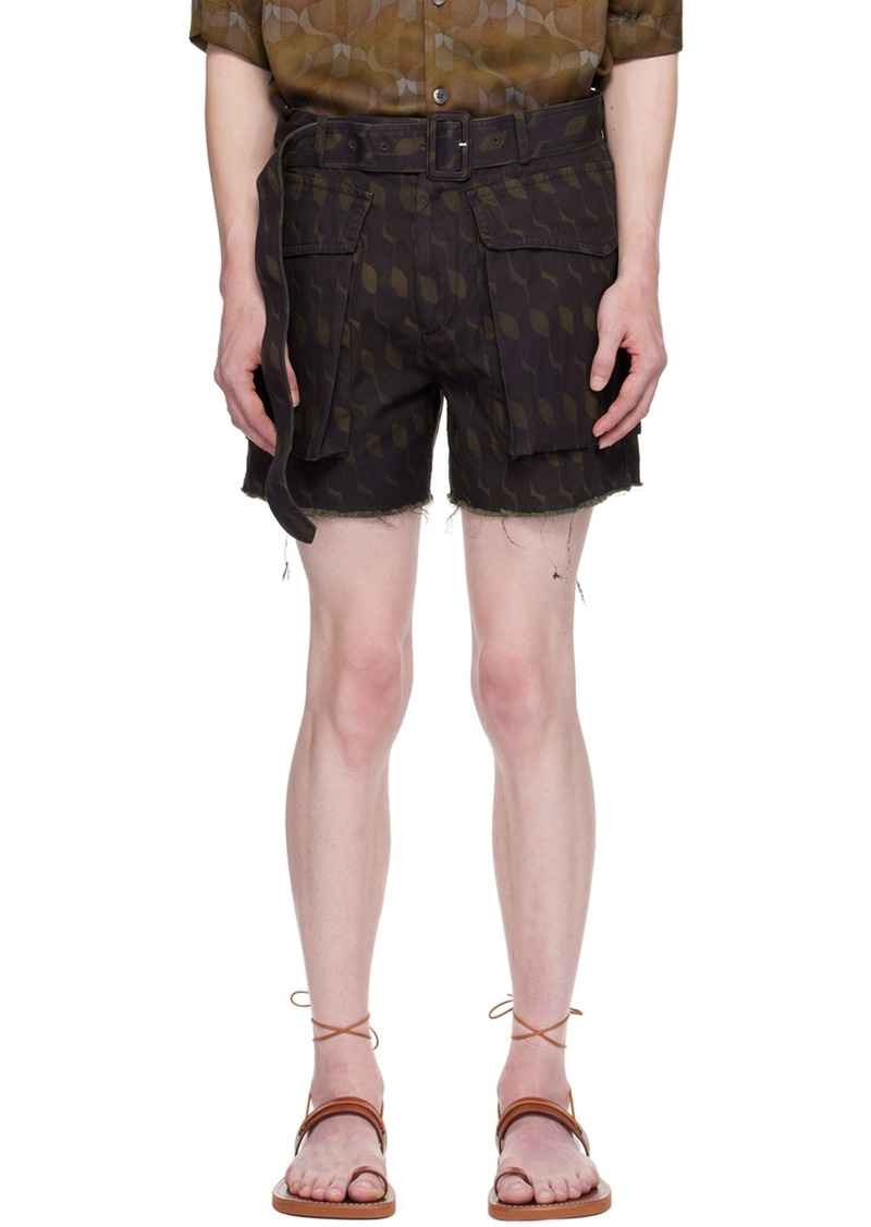 Dries Van Noten Purple & Khaki Belted Shorts