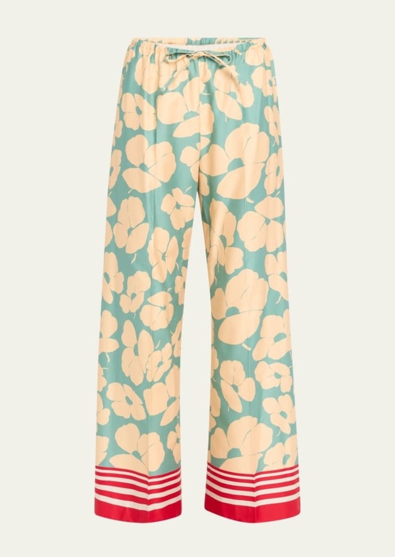 Dries Van Noten Puvis Printed Drawstring Wide Leg Trousers