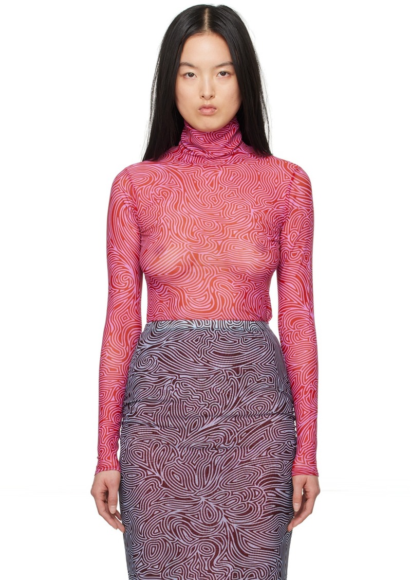 Dries Van Noten Red Sheer Turtleneck