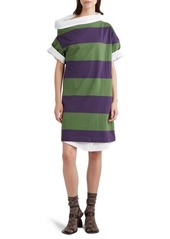 Dries Van Noten Rugby Stripe Asymmetric Short Sleeve Sweatshirt Dress