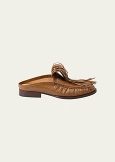 Dries Van Noten Shiny Leather Fringe Loafer Mules
