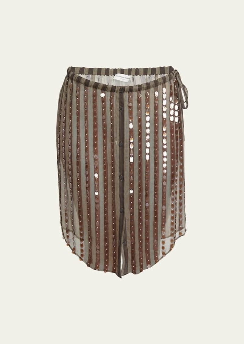 Dries Van Noten Shirty Embellished Sheer Midi Skirt