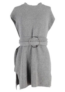 Dries Van Noten Sleeveless Knit Belted Sweater in Grey Wool