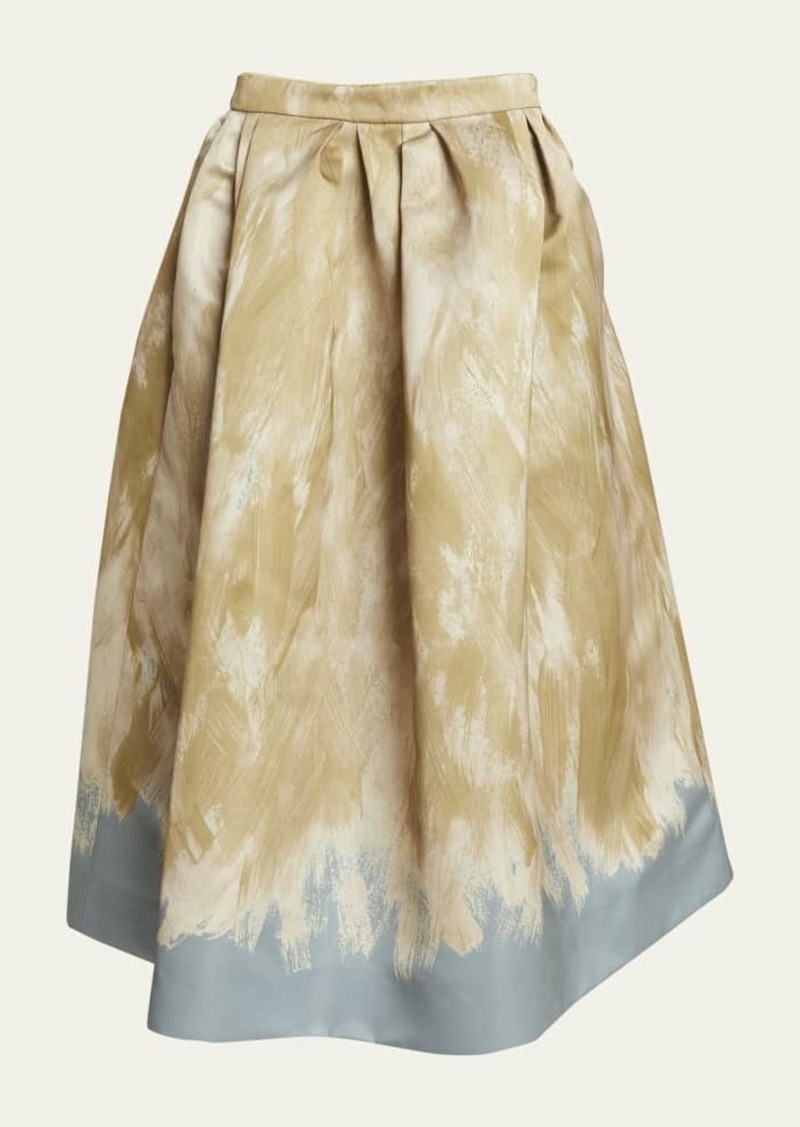 Dries Van Noten Soni Paint Stroke Pleated Midi Skirt