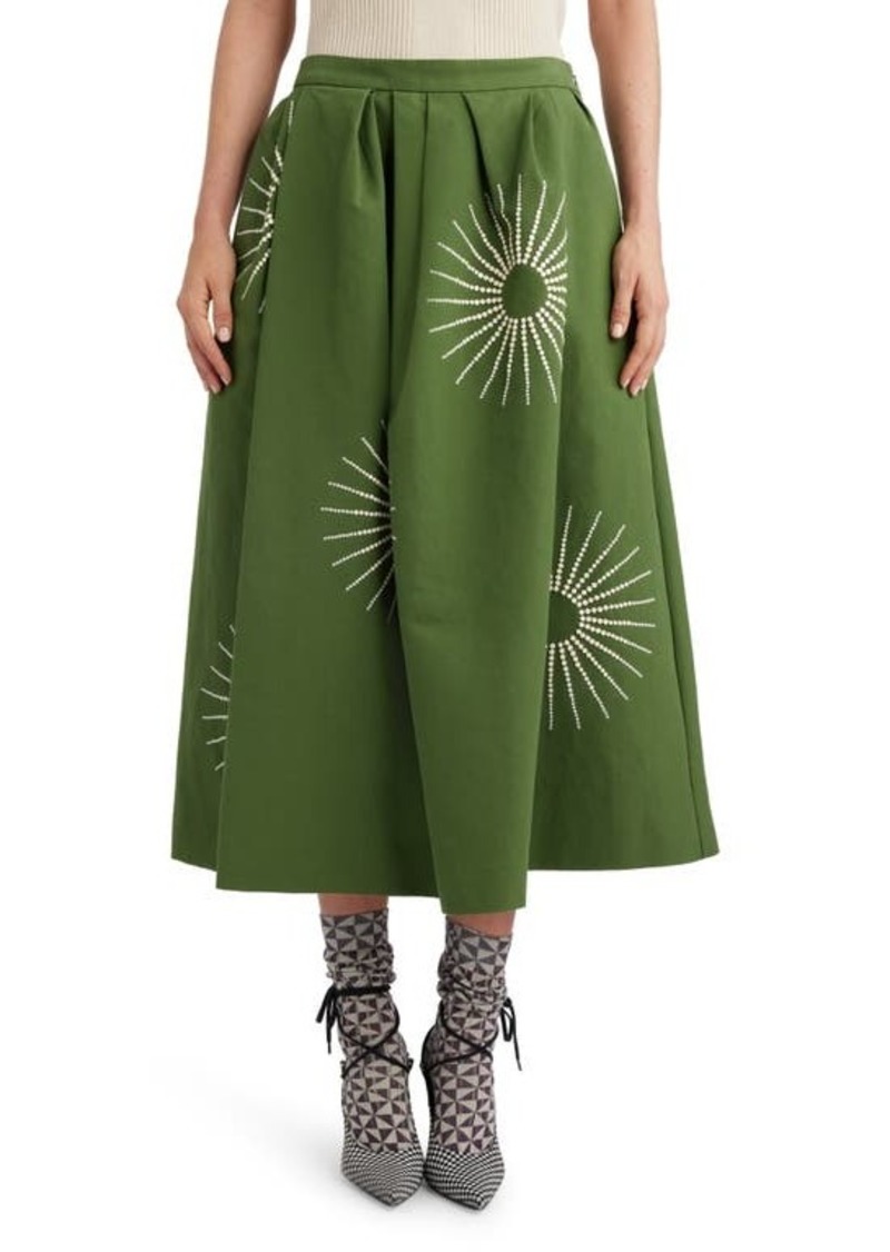 Dries Van Noten Sunburst Embroidered Cotton Poplin Midi Skirt