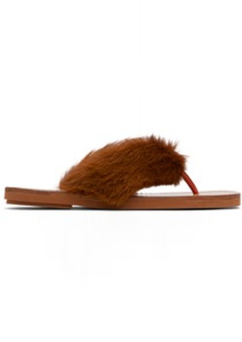 Dries Van Noten Tan Calf-Hair Flip Flops