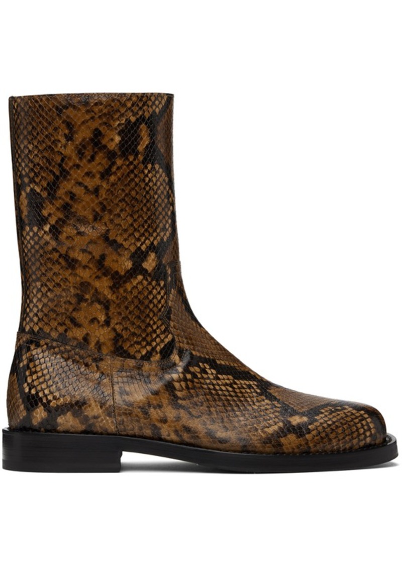 Dries Van Noten Tan Snake-Embossed Leather Boots