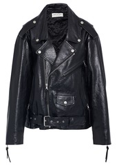 Dries Van Noten Woman Oversized Textured-leather Biker Jacket Black