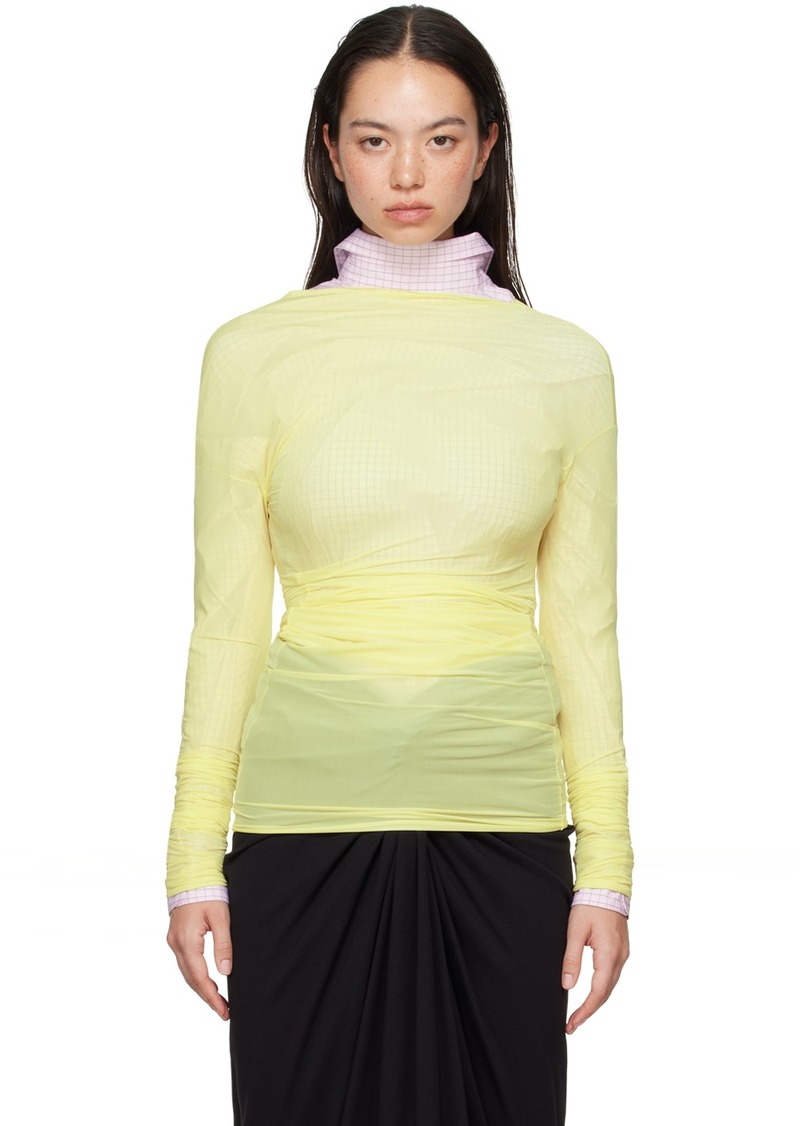 Dries Van Noten Yellow Fitted Draped Long Sleeve T-Shirt