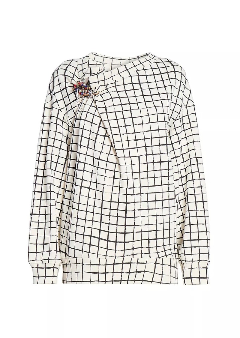 Dries Van Noten Hatties Grid Cotton Foldover Sweater