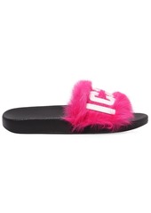 Dsquared2 20mm Logo Lapin Fur Slide Sandals