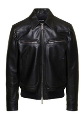 Dsquared2 Black Biker Jacket with Zip Pockets in Leather Woman