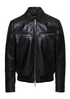 Dsquared2 Black Biker Jacket with Zip Pockets in Leather Woman