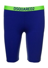 Dsquared2 Blue and Bright Green Biker Shorts with Logo Waistband in Stretch Polyamide Woman D-Sqaured2