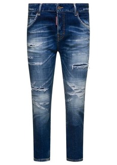 Dsquared2 Blue Cropped Jeans with Destroyed Detailing in Stretch Cotton Denim Woman