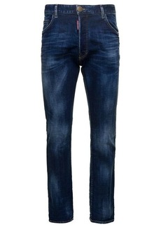 Dsquared2 Blue Straight Jeans with Logo Patch and Faded Effect in Stretch Cotton Denim Man