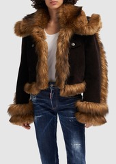Dsquared2 Cropped Cotton Velvet & Faux Fur Coat