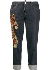 Dsquared2 cropped tiger embroidered jeans