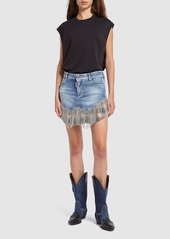 Dsquared2 Crystal Fringe Denim Midrise Mini Skirt
